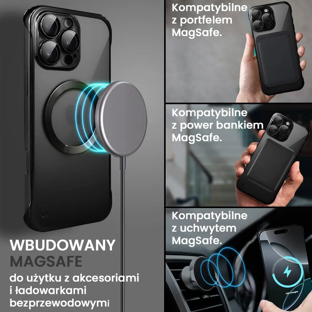 Etui do iPhone 16 Pro MagSafe Luxury Protect Lite przeźroczyste, hybrydowa ochrona kamery, czarne