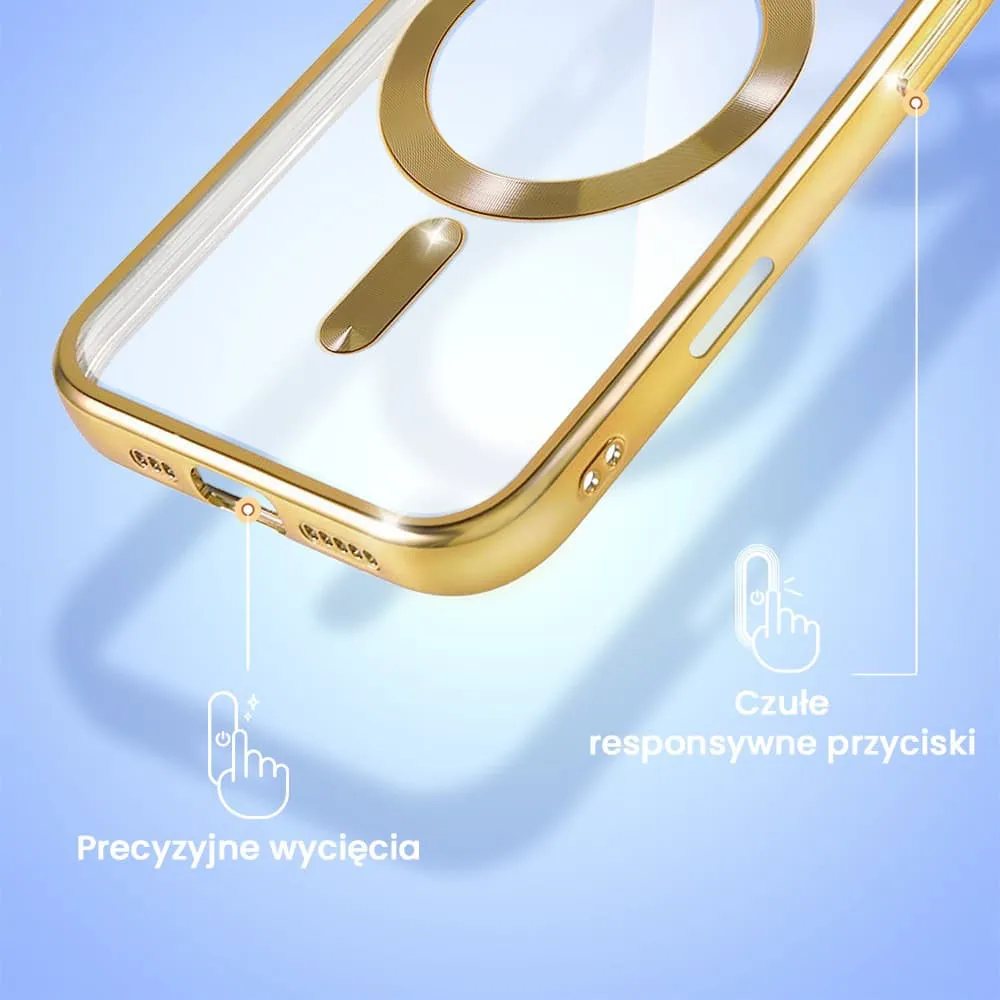 Etui do iPhone 16 Pro Max MagSafe Luxury Protect przeźroczyste, hybrydowa ochrona kamery, złote