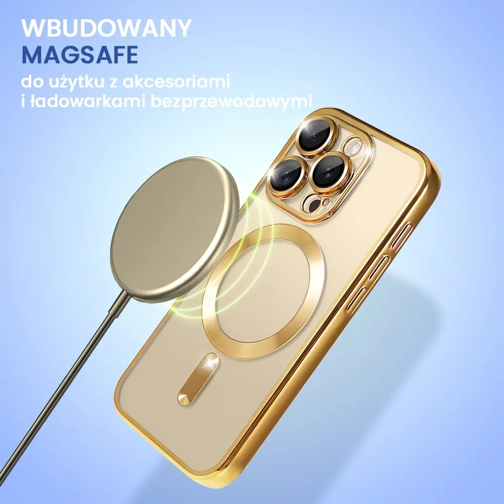 Etui do iPhone 16 Pro Max MagSafe Luxury Protect przeźroczyste, hybrydowa ochrona kamery, złote