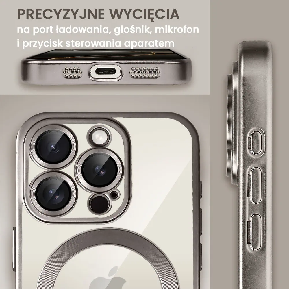 Etui do iPhone 16 Pro Max MagSafe Luxury Protect przeźroczyste, z osłoną aparatu, Titanium Finish, naturalnie tytanowe