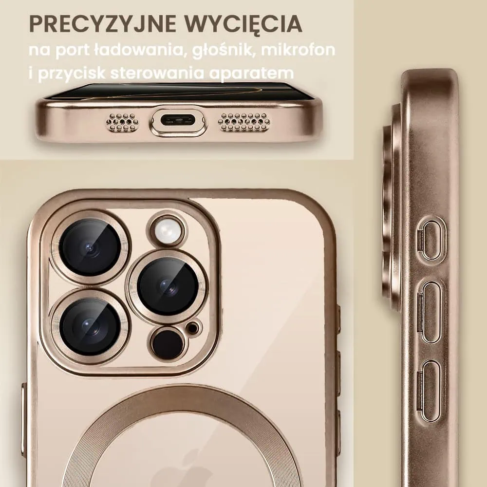Etui do iPhone 16 Pro MagSafe Luxury Protect przeźroczyste, z osłoną aparatu, Titanium Finish, tytan pustynny