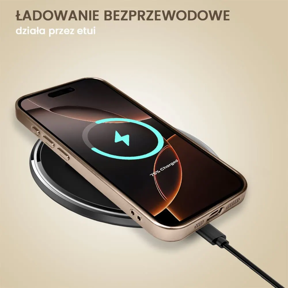 Etui do iPhone 16 Pro MagSafe Luxury Protect przeźroczyste, z osłoną aparatu, Titanium Finish, tytan pustynny