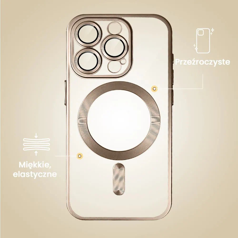 Etui do iPhone 16 Pro MagSafe Luxury Protect przeźroczyste, z osłoną aparatu, Titanium Finish, tytan pustynny