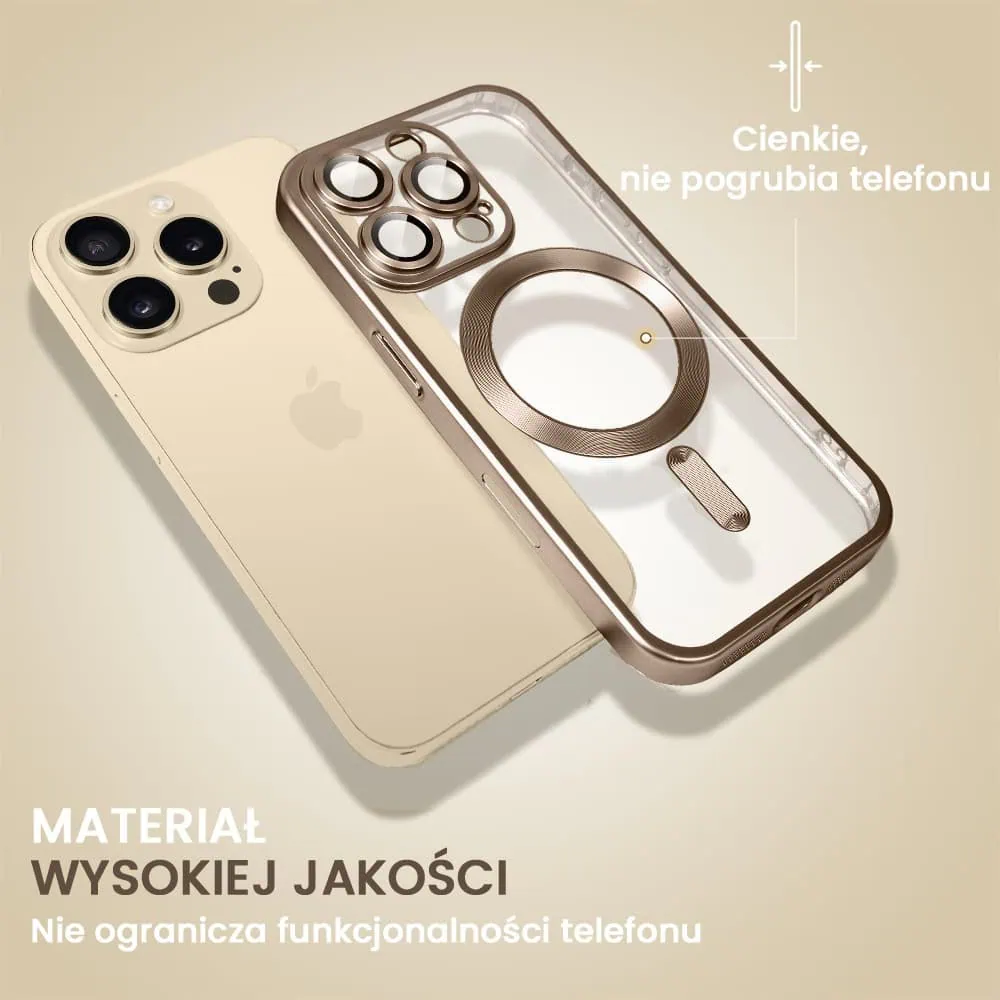 Etui do iPhone 16 Pro MagSafe Luxury Protect przeźroczyste, z osłoną aparatu, Titanium Finish, tytan pustynny