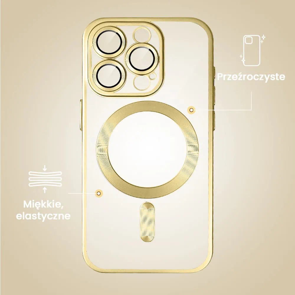 Etui do iPhone 16 Pro Max MagSafe Luxury Protect przeźroczyste, z osłoną aparatu, Titanium Finish, złoty tytan