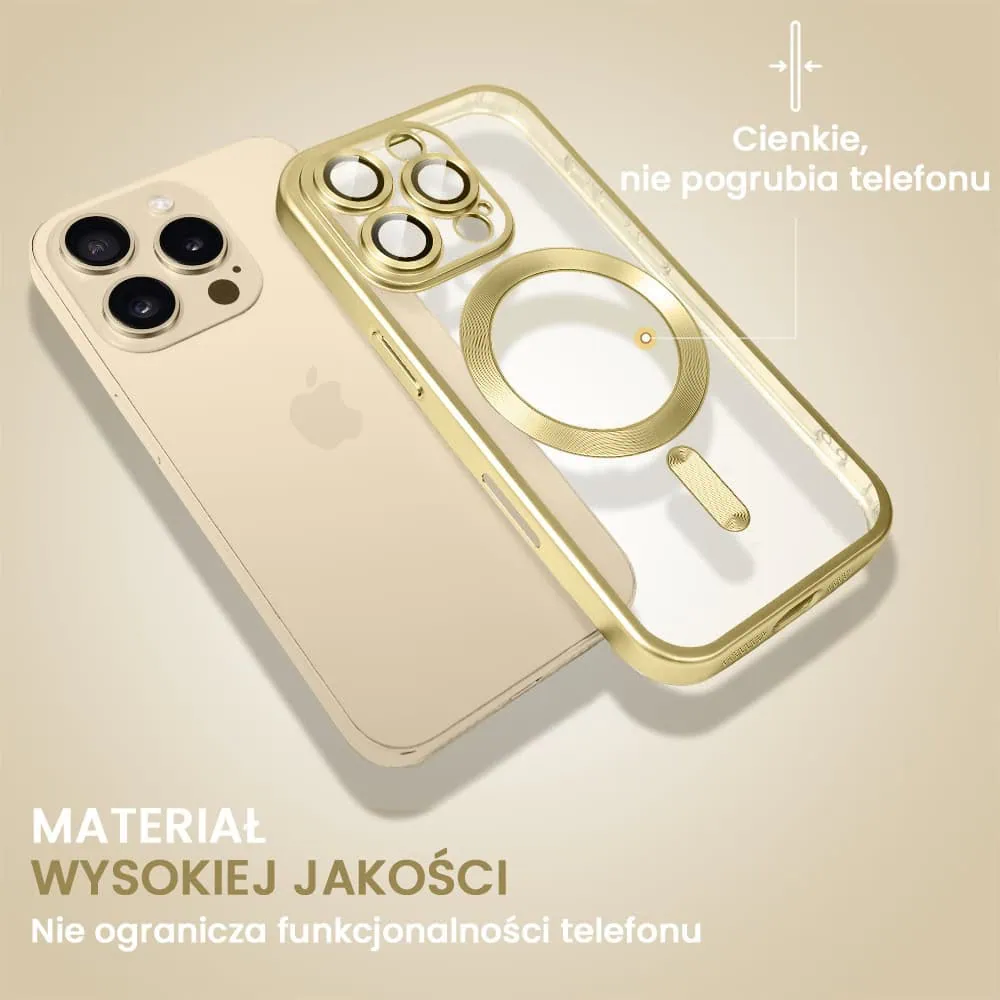 Etui do iPhone 16 Pro Max MagSafe Luxury Protect przeźroczyste, z osłoną aparatu, Titanium Finish, złoty tytan