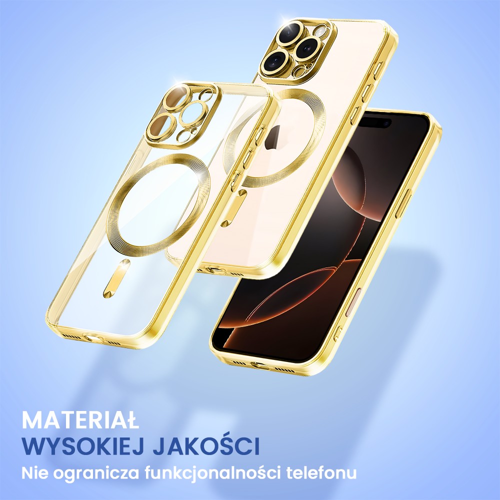 Etui do iPhone 16 Pro Max MagSafe Luxury Protect przeźroczyste, złote