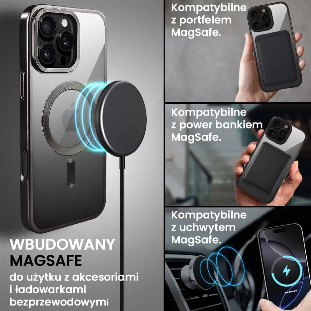 Etui do iPhone 16 Pro MagSafe Luxury Titanium Finish, przeźroczyste, czarne