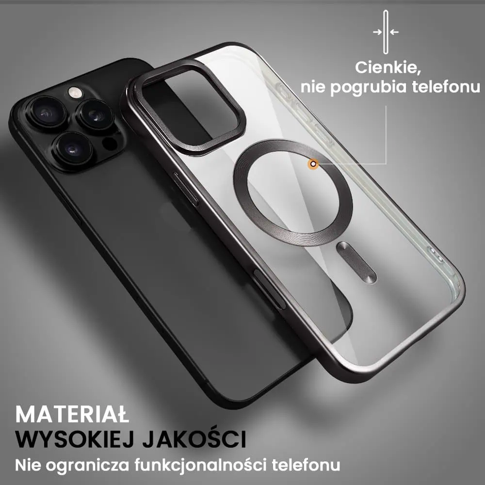 Etui do iPhone 16 Pro MagSafe Luxury Titanium Finish, przeźroczyste, czarne