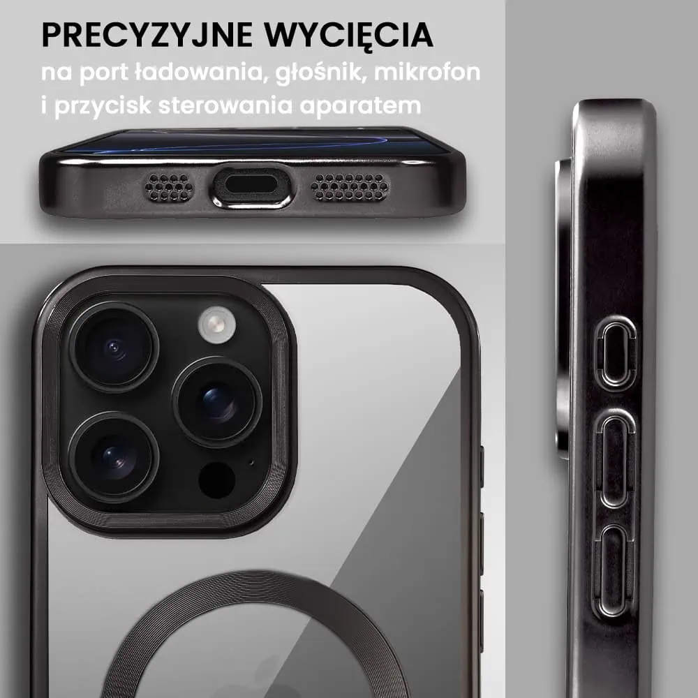 Etui do iPhone 16 Pro MagSafe Luxury Titanium Finish, przeźroczyste, czarne