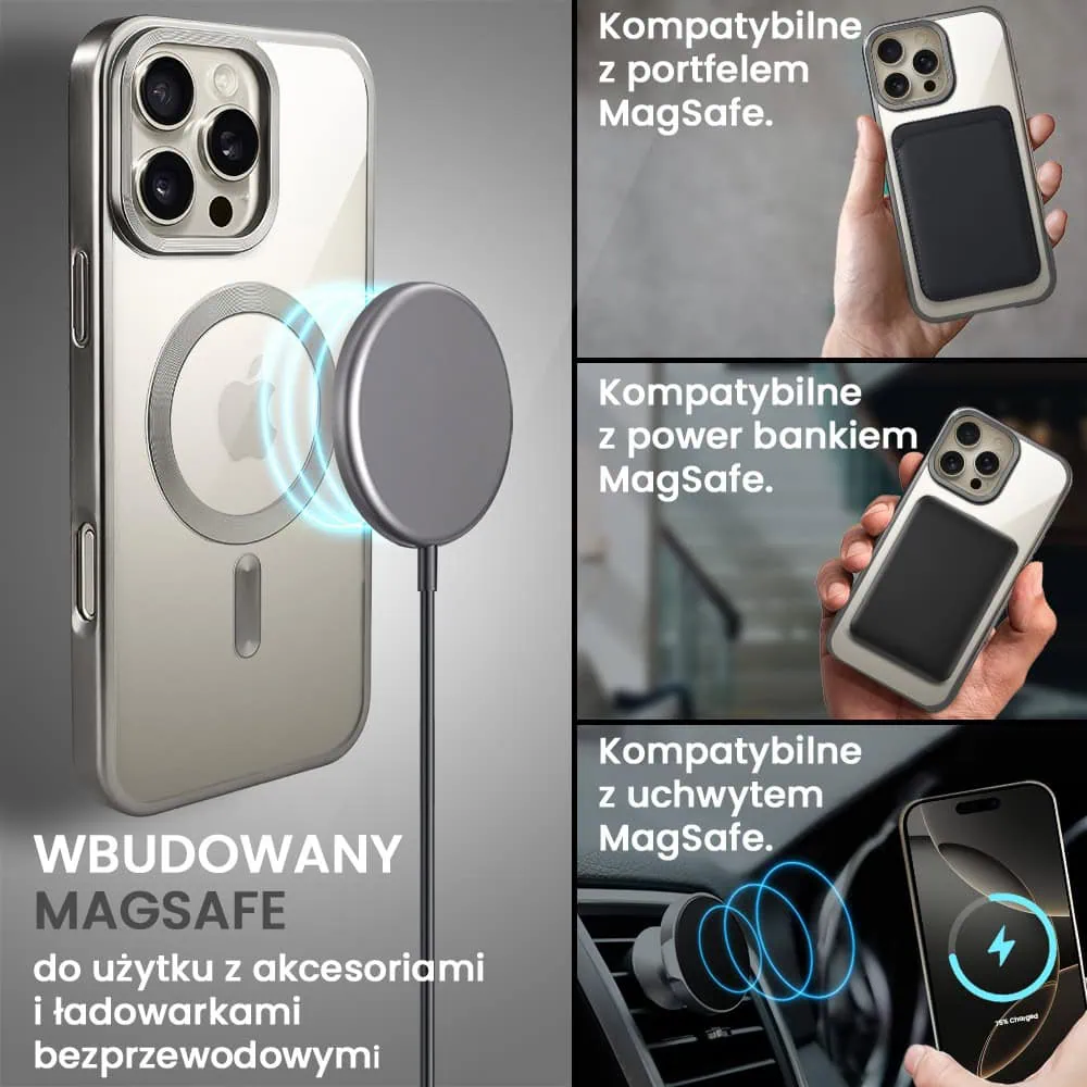 Etui do iPhone 16 Pro Max MagSafe Luxury Titanium Finish, przeźroczyste, tytanowe