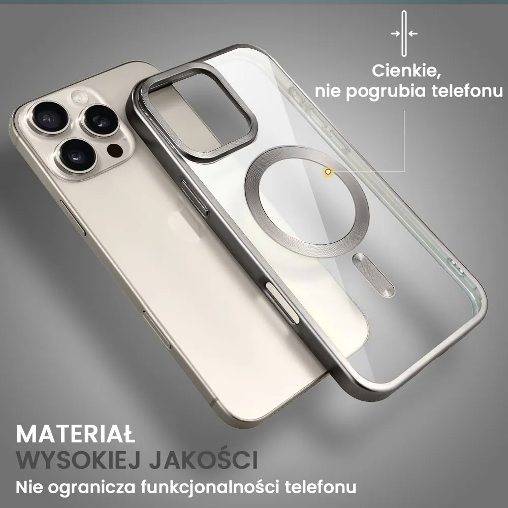Etui do iPhone 16 Pro Max MagSafe Luxury Titanium Finish, przeźroczyste, tytanowe