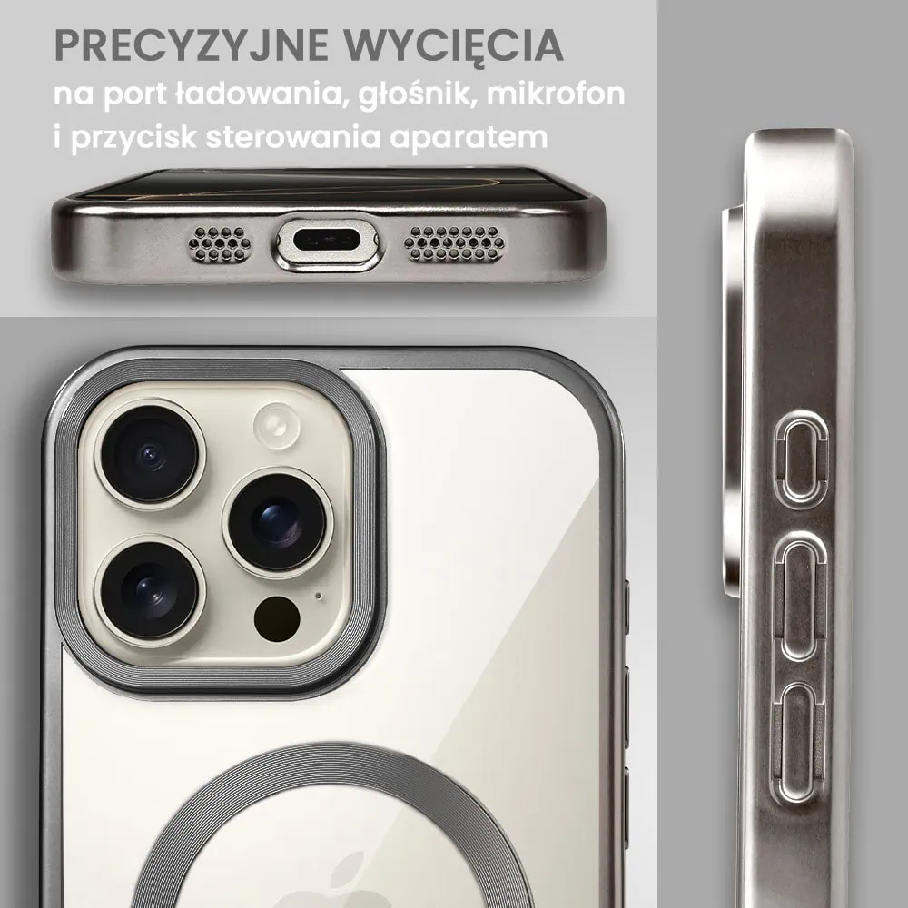 Etui do iPhone 16 Pro Max MagSafe Luxury Titanium Finish, przeźroczyste, tytanowe