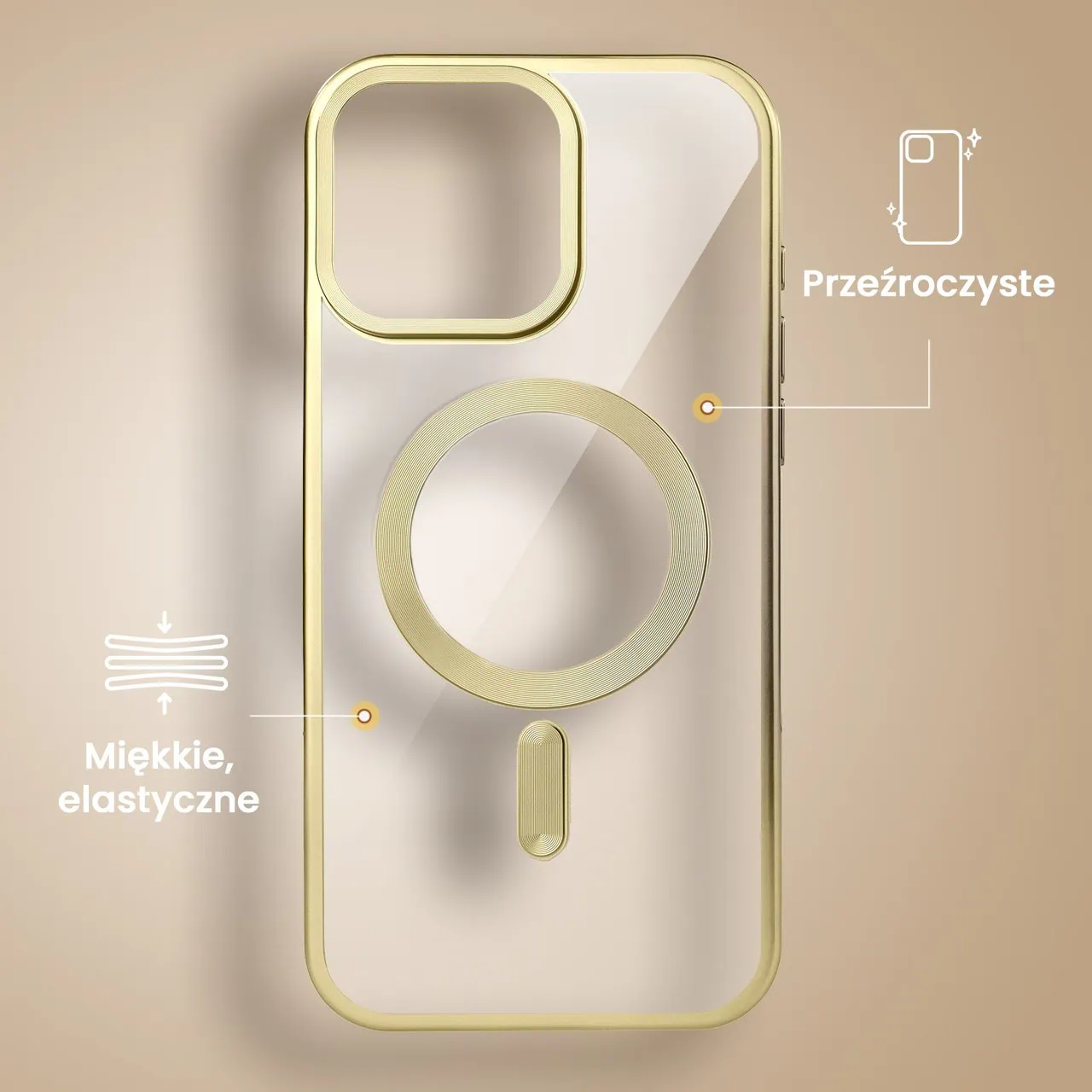 Etui do iPhone 16 Pro MagSafe Luxury Titanium Finish, przeźroczyste, złote