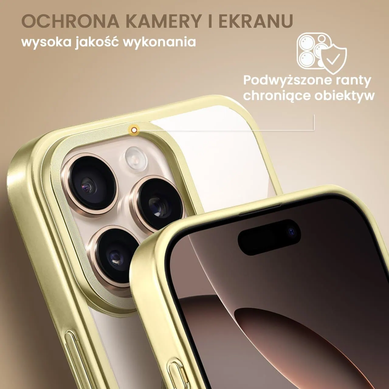 Etui do iPhone 16 Pro MagSafe Luxury Titanium Finish, przeźroczyste, złote