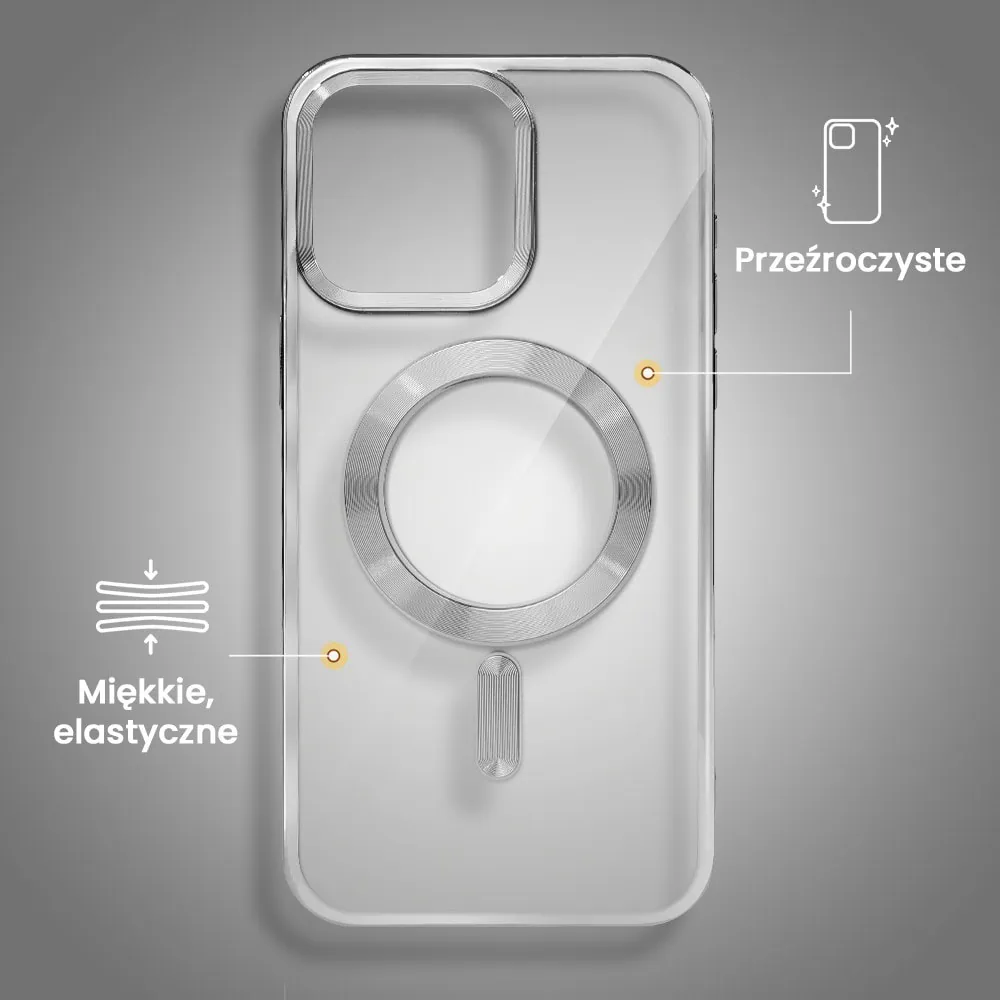 Etui do iPhone 16 Pro MagSafe Luxury, przeźroczyste, srebrne