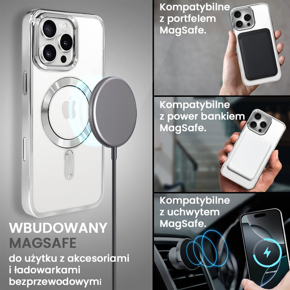 Etui do iPhone 16 Pro MagSafe Luxury, przeźroczyste, srebrne