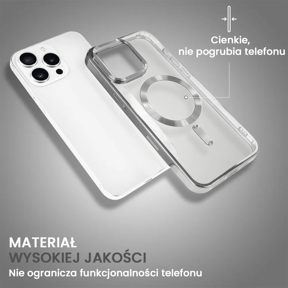Etui do iPhone 16 Pro MagSafe Luxury, przeźroczyste, srebrne
