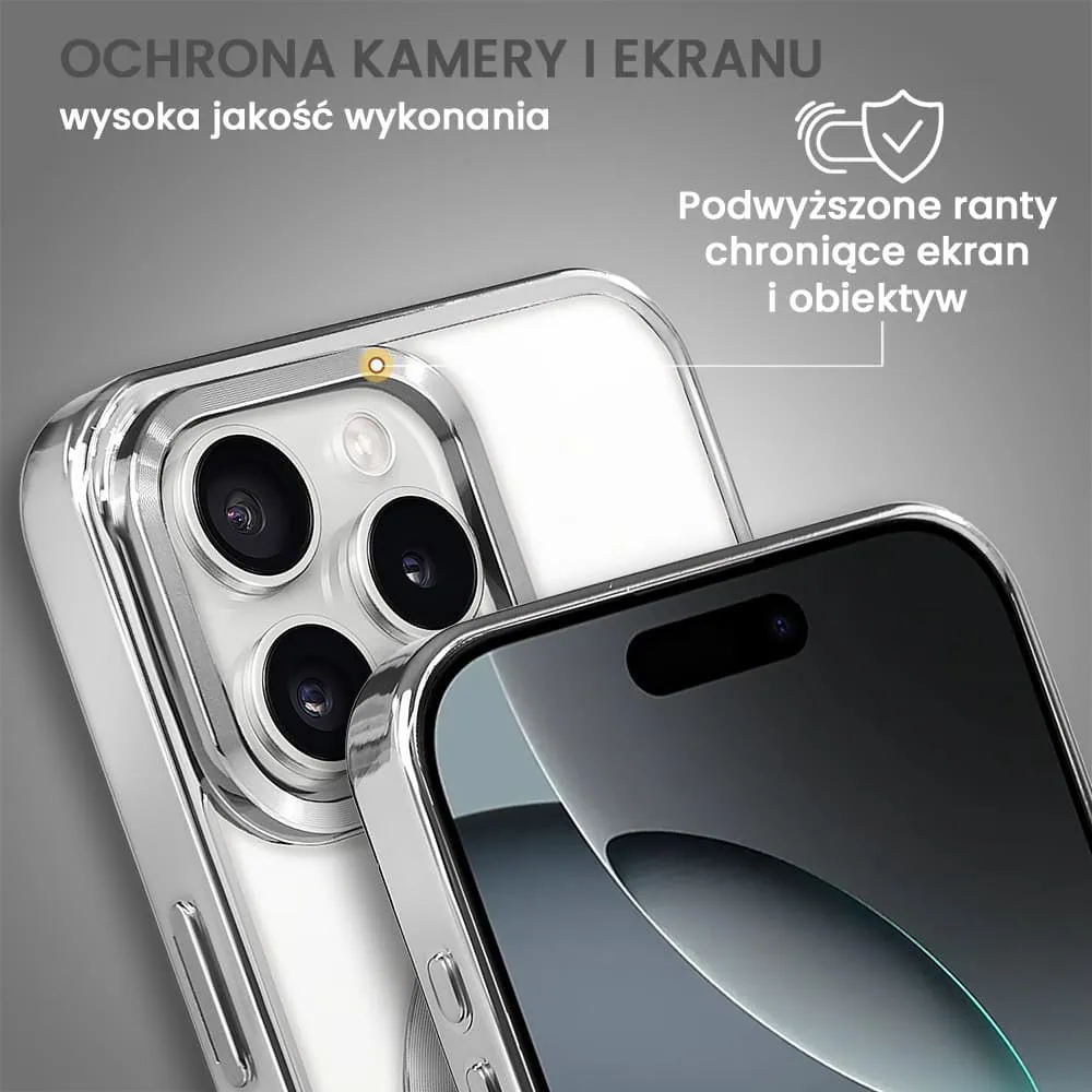 Etui do iPhone 16 Pro MagSafe Luxury, przeźroczyste, srebrne