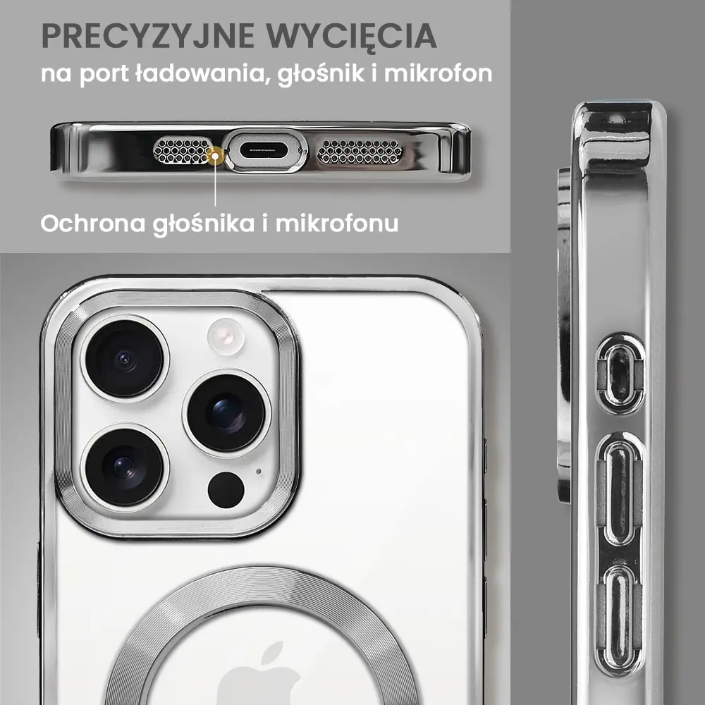 Etui do iPhone 16 Pro MagSafe Luxury, przeźroczyste, srebrne