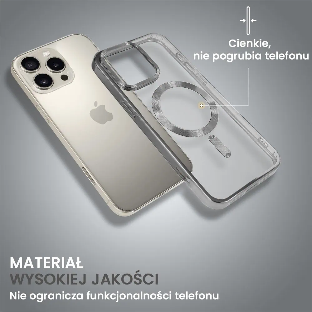 Etui do iPhone 16 Pro MagSafe Luxury, przeźroczyste, tytanowe