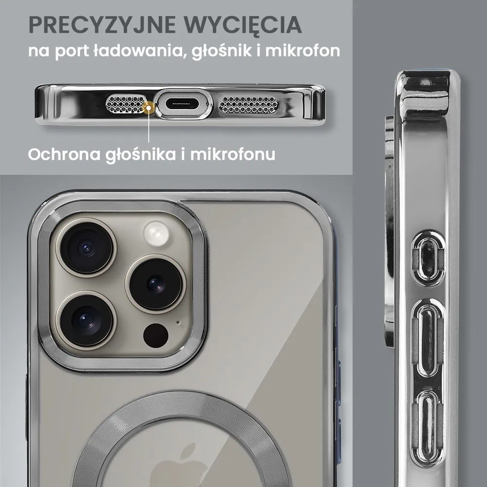 Etui do iPhone 16 Pro MagSafe Luxury, przeźroczyste, tytanowe