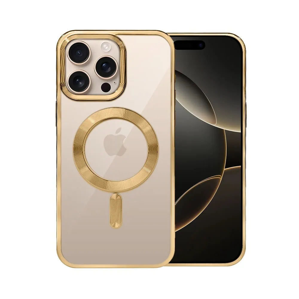Etui do iPhone 16 Pro MagSafe Luxury, przeźroczyste, złote