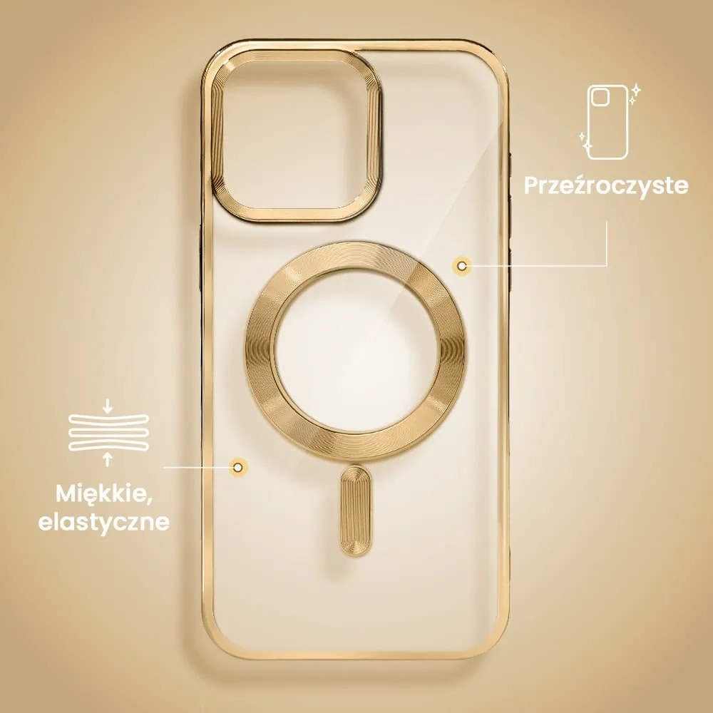 Etui do iPhone 16 Pro MagSafe Luxury, przeźroczyste, złote