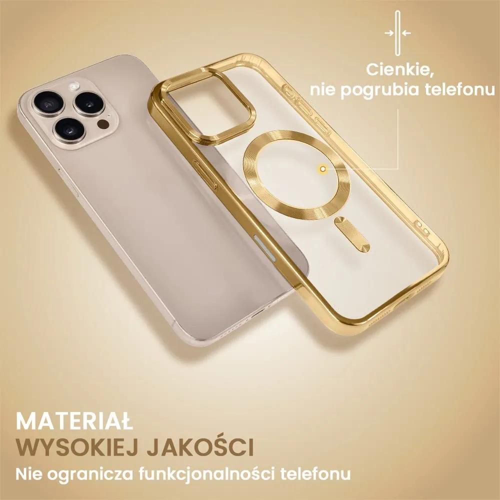 Etui do iPhone 16 Pro MagSafe Luxury, przeźroczyste, złote