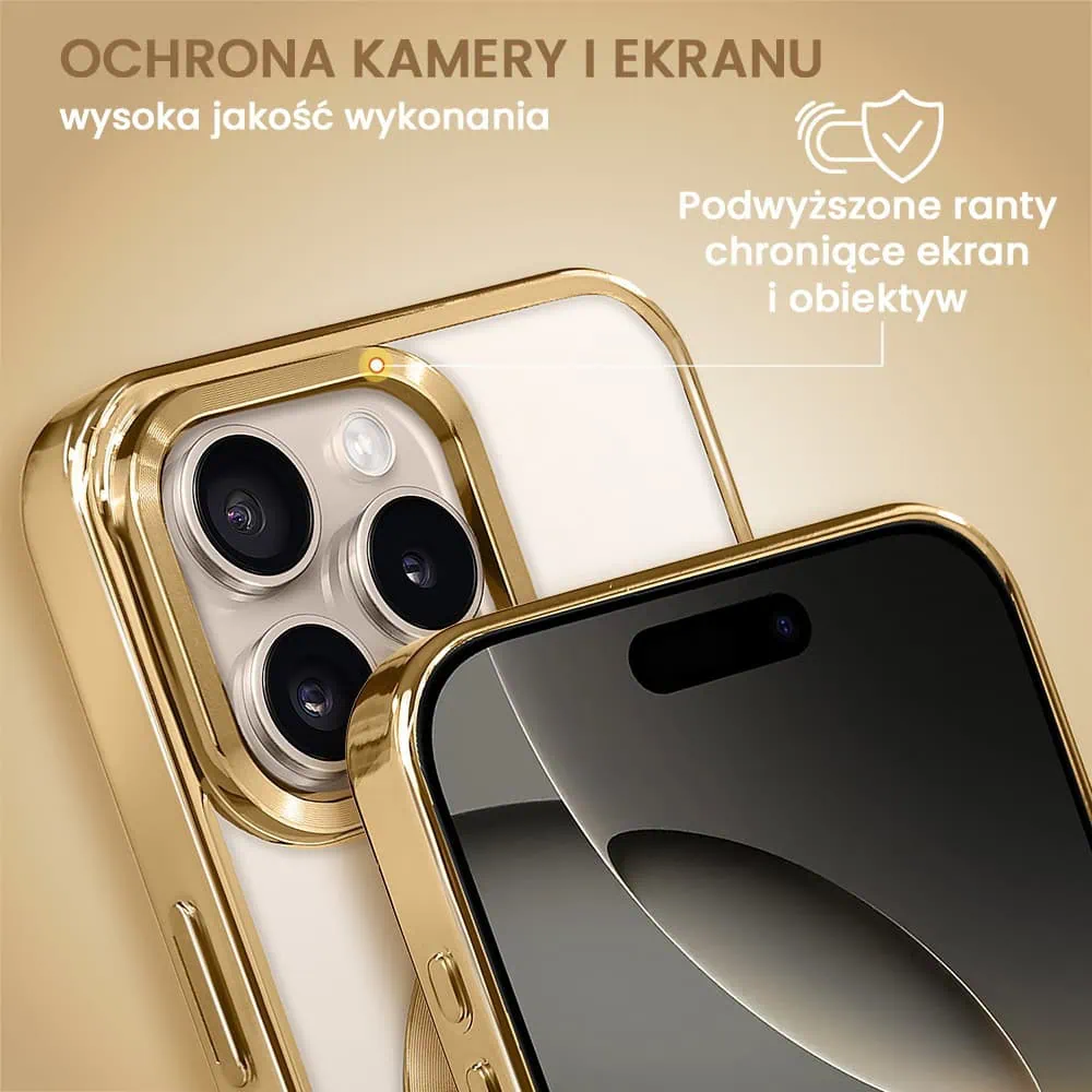 Etui do iPhone 16 Pro MagSafe Luxury, przeźroczyste, złote