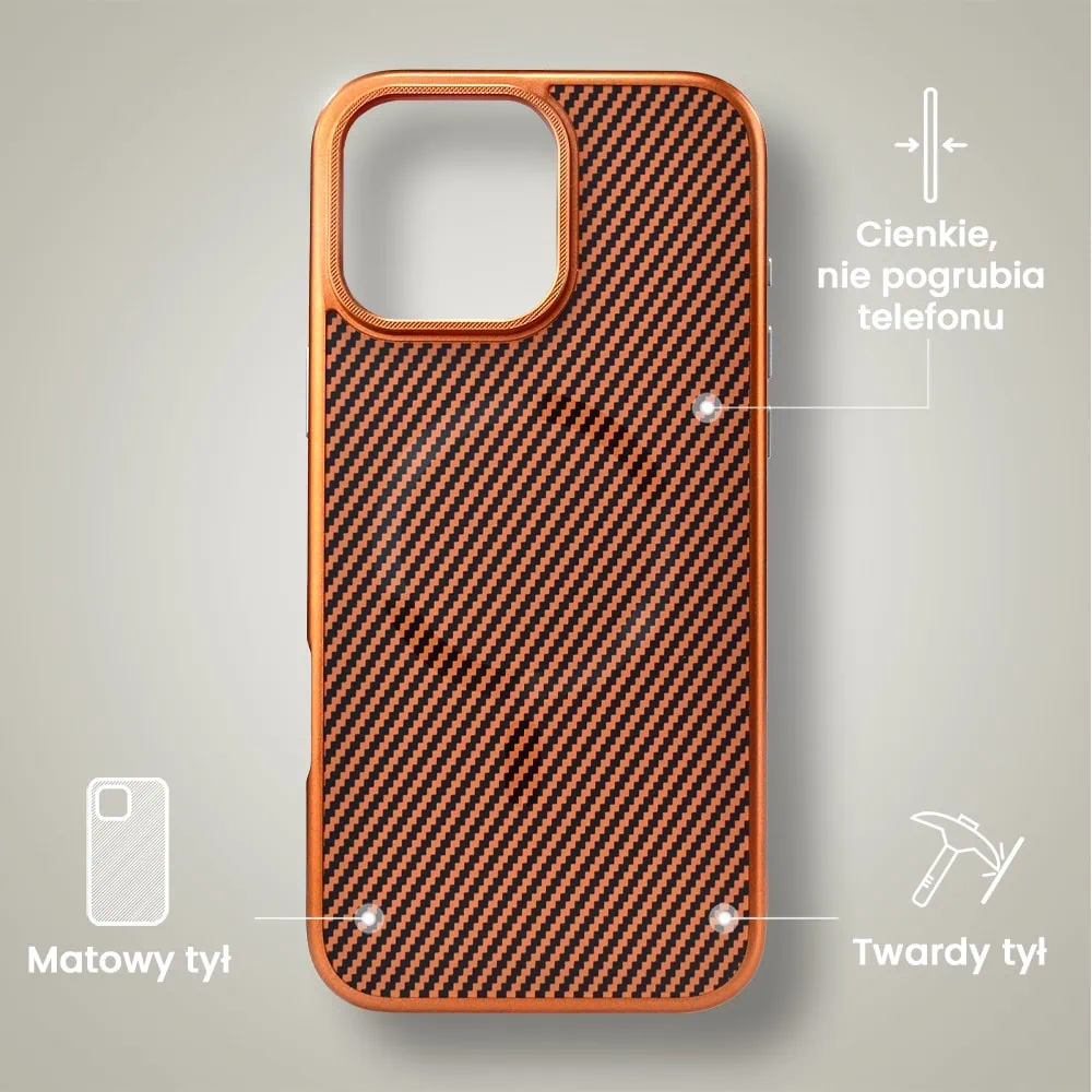 Etui do iPhone 16 Pro MagSafe Slim Carbon, miedziane