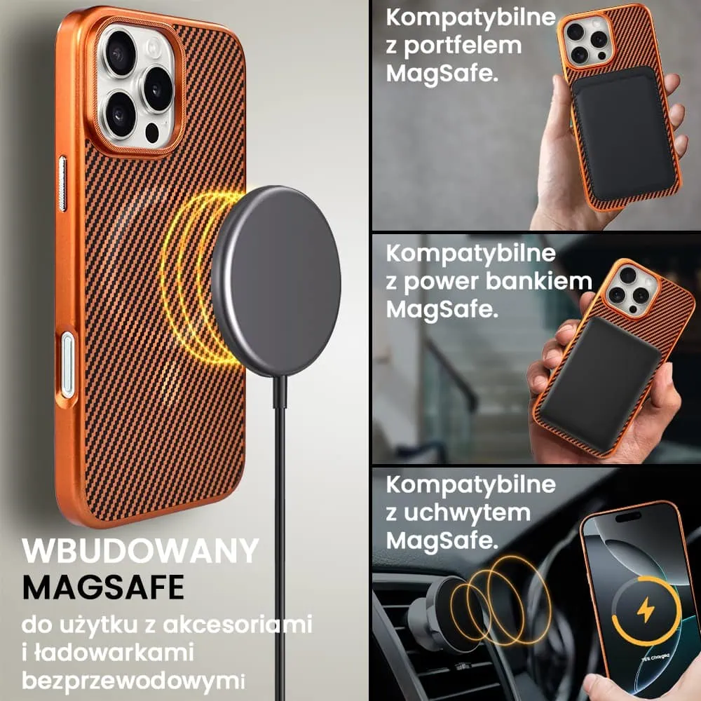 Etui do iPhone 16 Pro MagSafe Slim Carbon, miedziane