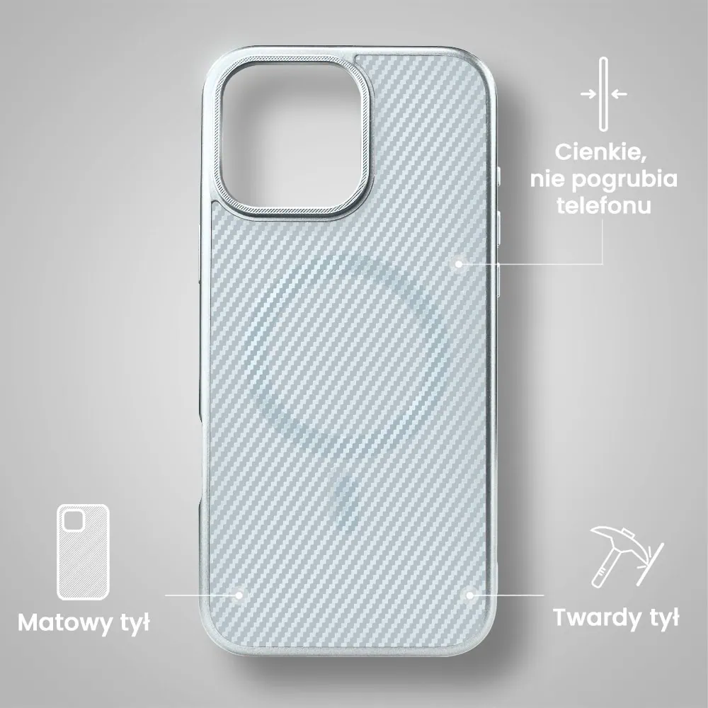 Etui do iPhone 16 Pro Max MagSafe Slim Carbon, srebrne