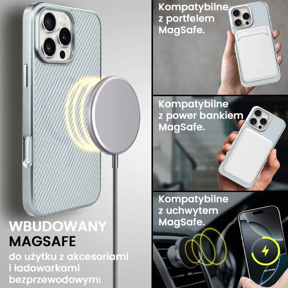 Etui do iPhone 16 Pro Max MagSafe Slim Carbon, srebrne