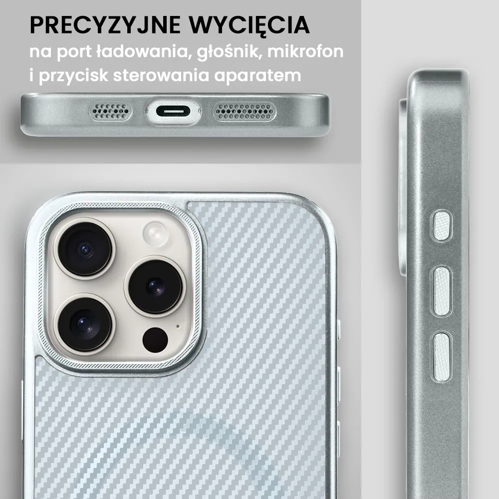 Etui do iPhone 16 Pro Max MagSafe Slim Carbon, srebrne