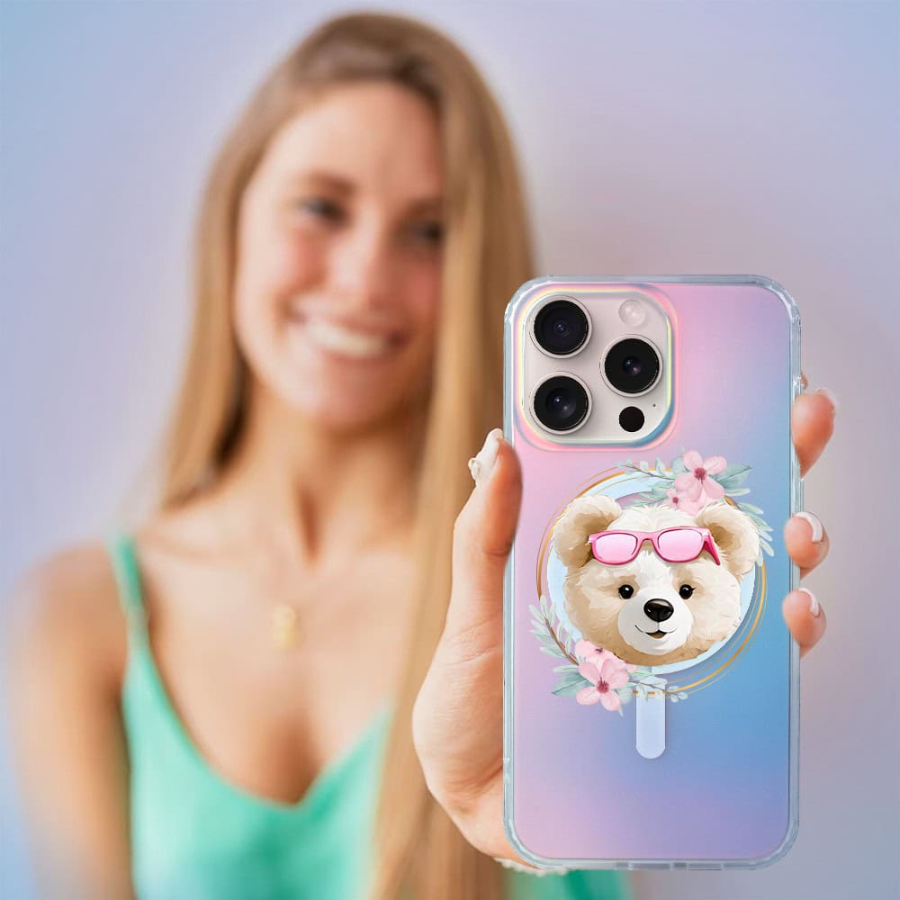 Etui do iPhone 16 Pro MagSafe Bear With Me, Flower Queen, miś z kwiatami, zmieniające kolor