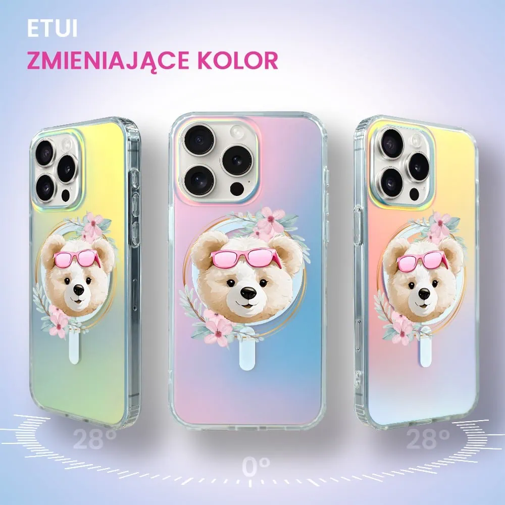 Etui do iPhone 16 Pro MagSafe Bear With Me, Flower Queen, miś z kwiatami, zmieniające kolor