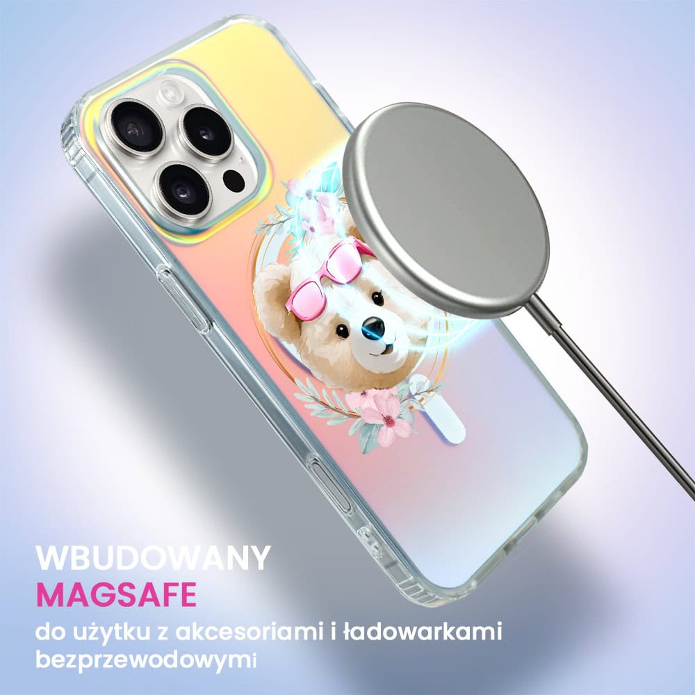Etui do iPhone 16 Pro MagSafe Bear With Me, Flower Queen, miś z kwiatami, zmieniające kolor