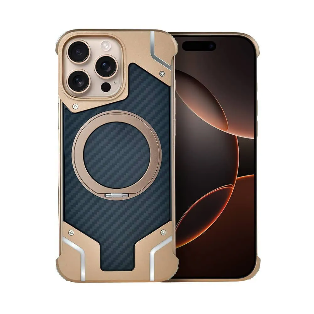 Etui do iPhone 16 Pro MagSafe Carbon Spinal Shield, anti shock, metalowe z podstawką, tytan pustynny