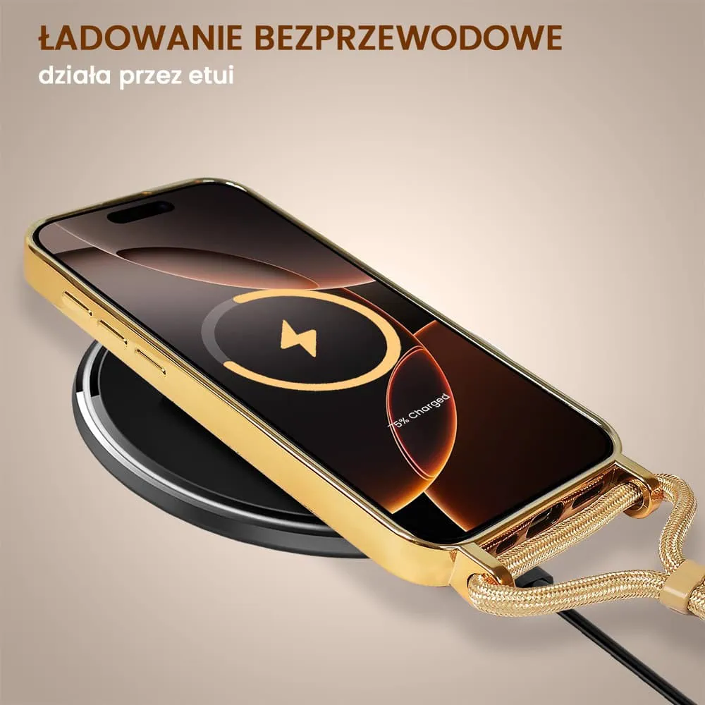 Etui do iPhone 16 Pro Magsafe Slim Crossbody, jak torebka, złote (OUTLET)