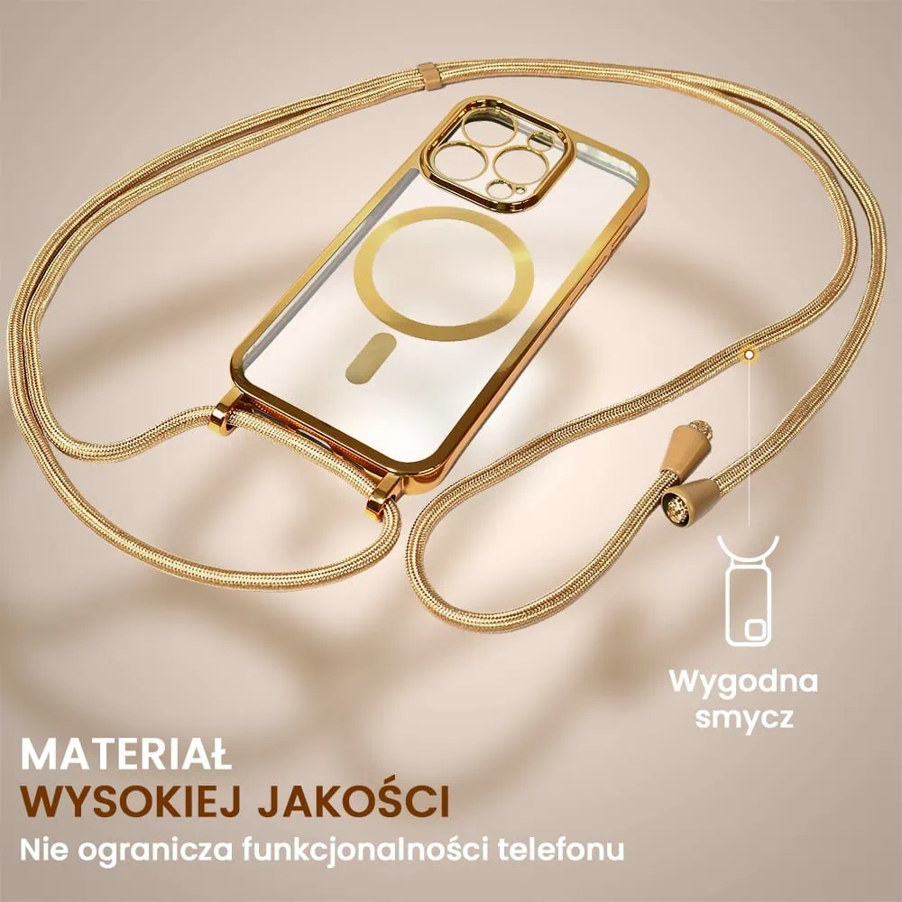 Etui do iPhone 16 Pro Magsafe Slim Crossbody, jak torebka, złote (OUTLET)