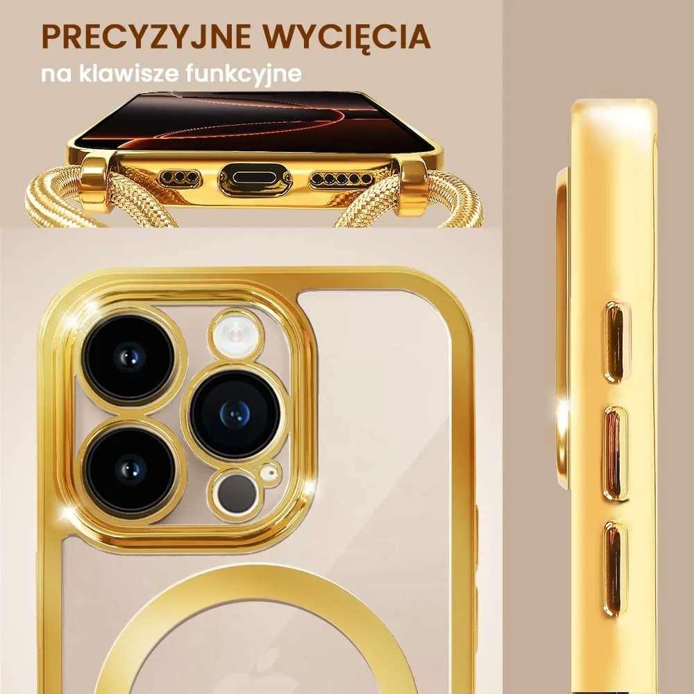 Etui do iPhone 16 Pro Magsafe Slim Crossbody, jak torebka, złote (OUTLET)