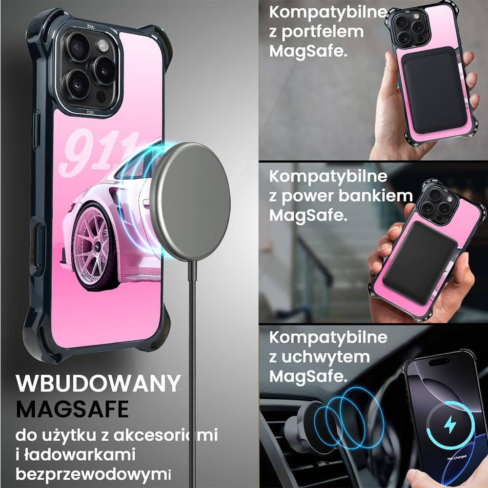 Etui do iPhone 16 Pro Max, Ibizu DropGuard Ultra z MagSafe, TechDrive, 911 różowe
