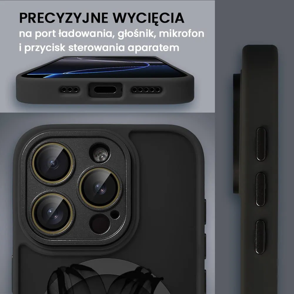 Etui do iPhone 16 Pro Color Flush z Magsafe, z osłoną aparatu, z nadrukiem czarny kwiat, czarne