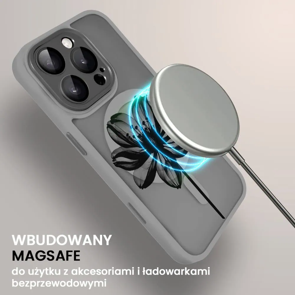 Etui do iPhone 16 Pro Max Color Flush z Magsafe, z osłoną aparatu, z nadrukiem czarny kwiat, tytanowe