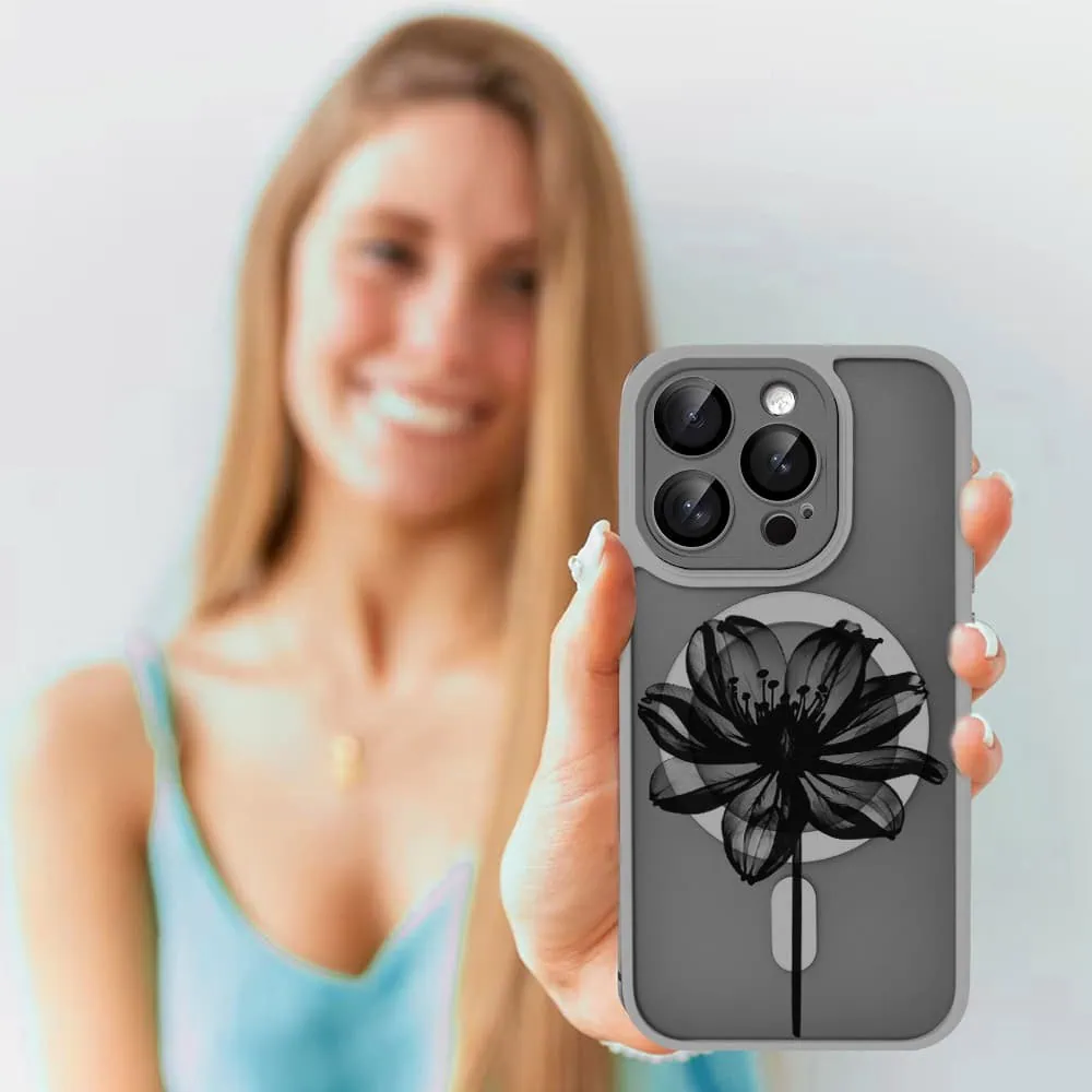 Etui do iPhone 16 Pro Max Color Flush z Magsafe, z osłoną aparatu, z nadrukiem czarny kwiat, tytanowe