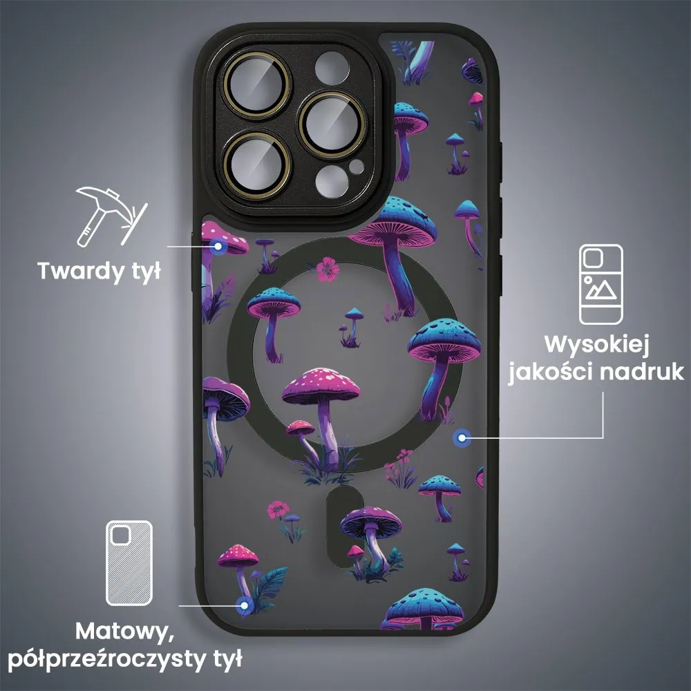 Etui do iPhone 16 Pro Max Color Flush z Magsafe, z osłoną aparatu, z nadrukiem magiczne grzybki, czarne
