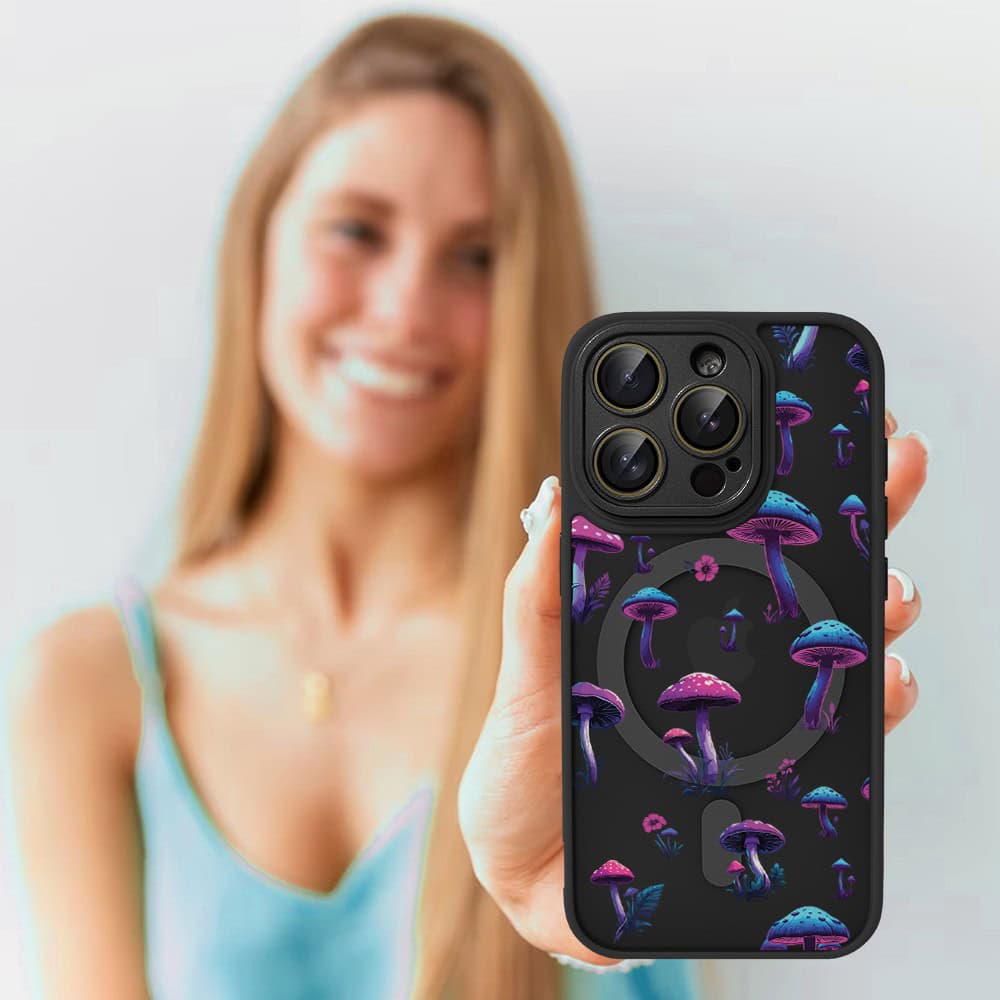 Etui do iPhone 16 Pro Max Color Flush z Magsafe, z osłoną aparatu, z nadrukiem magiczne grzybki, czarne