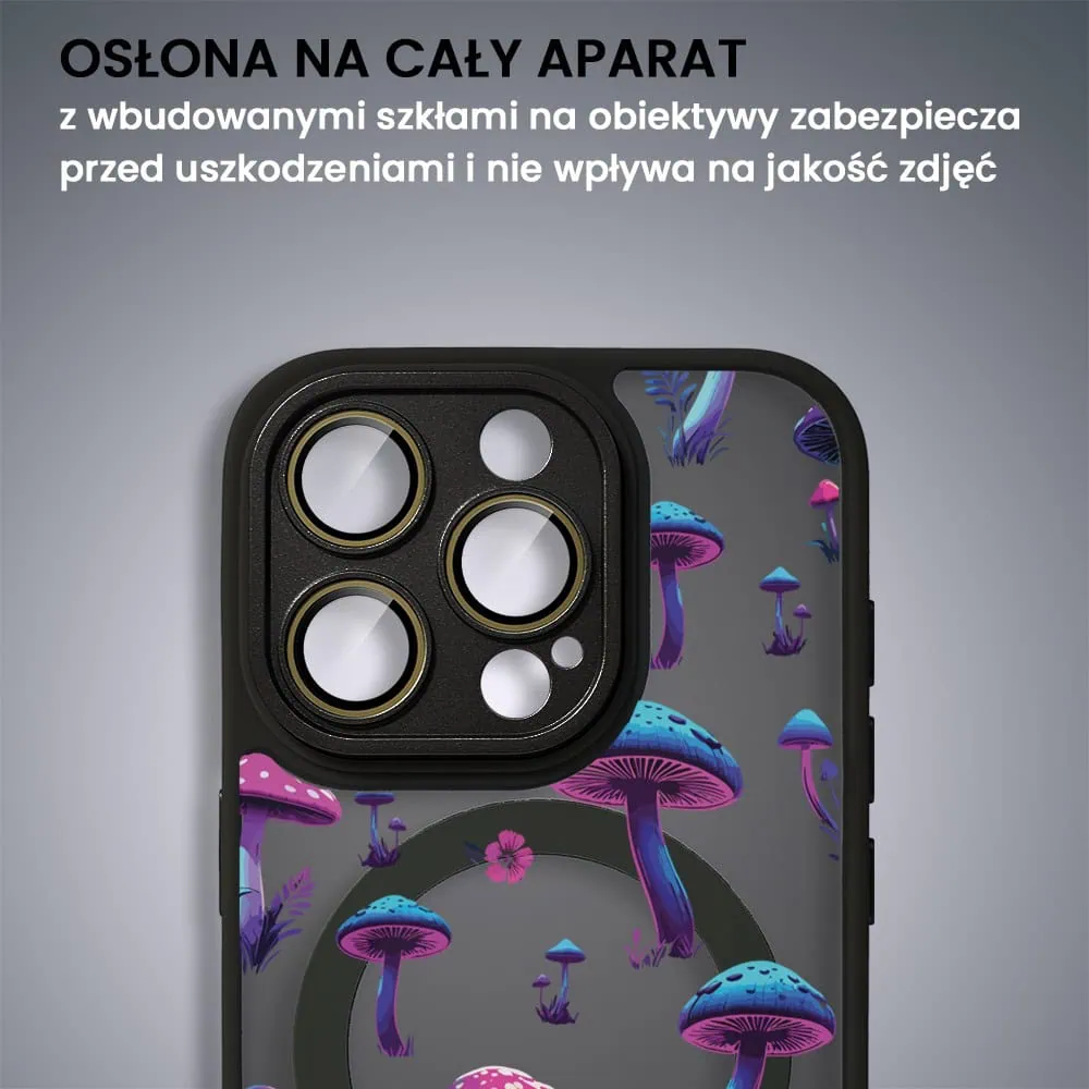 Etui do iPhone 16 Pro Max Color Flush z Magsafe, z osłoną aparatu, z nadrukiem magiczne grzybki, czarne