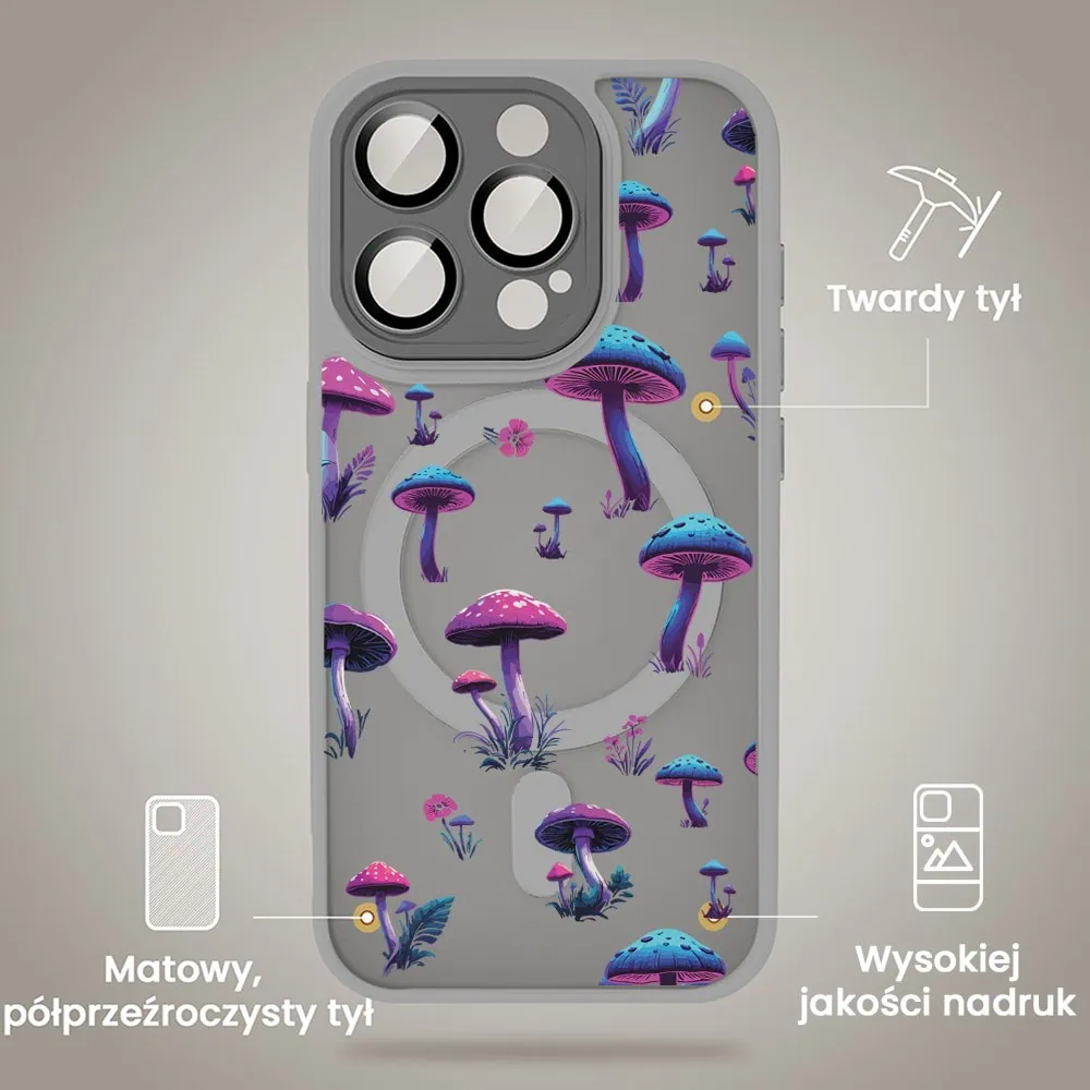 Etui do iPhone 16 Pro Color Flush z Magsafe, z osłoną aparatu, z nadrukiem magiczne grzybki, tytanowe